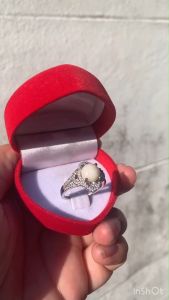 แหวนพลอยโอปอล์(Opal)เงินแท้ 92.5% เคลือบทองคำขาวไซส์นิ้ว 55 หรือ 7.5 US สินค้าส่งในกล่องเครื่องประดับ พร้อมใบรับประกัน