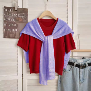 Khăn Choàng Len Đỏ Mỏng Mùa Xuân Thu Cho Nữ Phong Cách Hàn Quốc Trang Trí Mùa Hè 2024 Chất Liệu Sợi Dính Màu Trơn Cỡ Thường