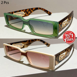 2 Pcs Vintage Rectangle Sunglasses Women Fashion Hollowed Legs Gradient Sun Glasses Trendy Brand Design Candy Color Decor Shades