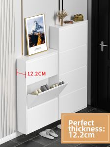 DIBIOU | Ultra-thin Steel Flip-door Cabinet for Narrow Spaces Entryway Shoes Storage