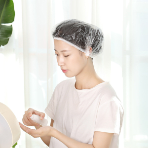 50PCS Disposable Shower Caps Waterproof Plastic Shower Cap for Women Men Elastic Shower Caps for Bath Hair Treatment