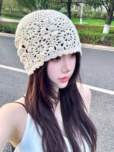 XINGGONGGUAN | Mũ trùm đầu ren thủ công màu trắng Mũ mùa xuân Mũ mùa thu Mũ mùa đông Mũ mùa xuân thu đông Mũ cotton thoáng khí cho nữ
