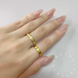 (Rg16) Titanium steel ring temperament trendy niche frosted sand gold couple ring non-fading