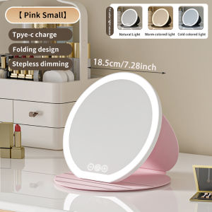 3 Color LED Makeup Mirror Dimmable with Touch Screen Fold Adjust Cosmetic Mirrors 8.66 & 7.28inch for Tabletop Travel & Home Use