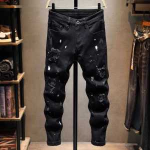 กางเกงยีนส์ทรงสลิมฟิตสำหรับผู้ชาย ทรงฤดูใบไม้ผลิและฤดูใบไม้ร่วง ทรงลำลอง ทรงขากระบอกเล็ก ทรงยาว ทรงลำลอง