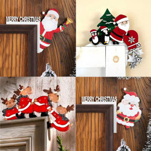 Wooden Christmas Decoration Corner Computer Ornaments Festive Window Dressing Santa Claus Design Wood Frame Holiday Decor