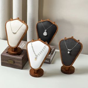 1pc Vintage Wooden Jewelry Display Stand - Velvet Bust Necklace Holder & Organizer for Home Decor