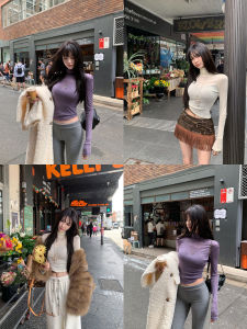 IMMR Womens High Neck Knitted Top Slim Fit Wool Blend Short Style Base Layer Shirt Elegant Simple Design Winter Fashion