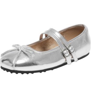 Daphne | Silver Comfortable Flat Mary Jane Shoes
