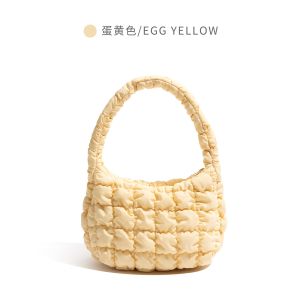 Mini Cute Cloud Folded Dumpling Bag Orange Girl Lightweight Casual Handbag Soft Polyester Lining Zipper Closure Everyday Use