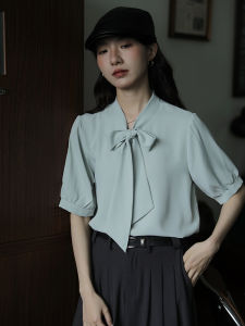 Fashionable Butterfly Knot Short Sleeve Shirt Womens Commute Style Simple Retro Design Summer New Arrival Casual Shirt