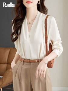 puella | French Style V-Neck Shirt for Women Long Sleeve
