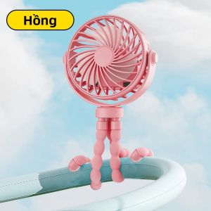 Quạt Mini Di Động Cho Xe Đẩy Em Bé Với 3 Tốc Độ Sạc USB Đèn Chiếu Sáng Dùng Được Cho Cũi Du Lịch Ngoài Trời Quạt Cầm Tay Đa Chức Năng