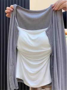 เสื้อกั๊กคอ White Pure Desire พร้อมแผ่นรองหน้าอก เสื้อสลิงหลวมของผู้หญิงสําหรับฤดูใบไม้ผลิฤดูร้อน เหมาะสําหรับทํางานและงานปาร์ตี้