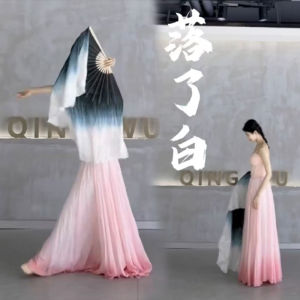 Silk Ink Fan Double-Sided Gradient a River Classic Dance Fan for Various Dance Performances Silk Material Bamboo Stem