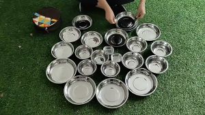 Bộ chén dĩa tô inox/nhôm 16-17-22 chiếc dã ngoại cắm trại có thể gấp gọn siêu tiện lợi có túi đựng