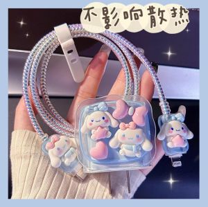 blue butterfly Cute Cinnamoroll Charger Protector for iPhone Charger 18/20W USB C Casing for Charger Plug USB Cable Spring Line Wrap Protector Data Line Cord Organize Winding Wire Tie Soft TPU Cover for Android Type-C