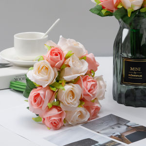 Fresh 12-Head Bridal Bouquet Artificial Rose Bouquet Fake Flower Silk Flower Ornamental Flower Dining Table Wedding Bride Bridal Bouquet