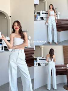 กางเกงกระบอกขายาวลายริ้ว