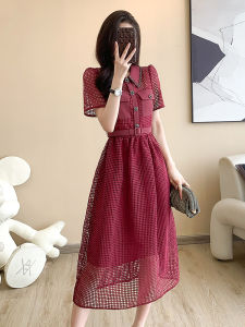 Elegant Lace Summer Dress New Chinese Style Tea Break High Waist A-Line Skirt Short Sleeve Zipper Closure Womens Dress