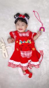 Dress Bayi Perempuan Kotak-Kotak Kucing 6-18 Bulan