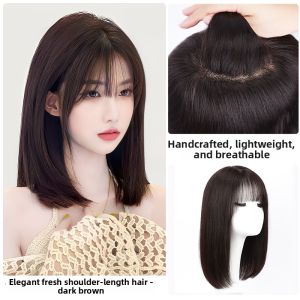 MENGSIQIAN | Female Medium-Length Human Hair Natural Fashion Hand-Woven Double-Needle Wig