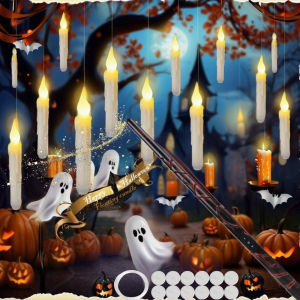 12/48 PCs  LED Floating Candles with Magic Wand Remote Flameless Flying Candle Flickering Warm Light for Halloween Holiday Decor