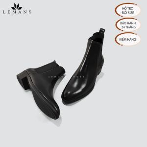 Giày da bò Chelsea boots LEMANS CB01 bản mũi nhọn da bò thuộc nguyên tấm Đế gót cao 5cm Chính Hãng bảo hành 24 tháng