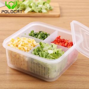4 Grids Plastic Chopped Green Onion Fresh-keeping Food Storage Box/ Kitchen Refrigerator Fruit Vegetable Storage Containers