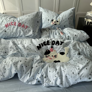 Cute Cat Towel Cotton Washed Skin-friendly Bedding Set for Students Three-piece Dormitory Bedding Set Ins Artistic Style