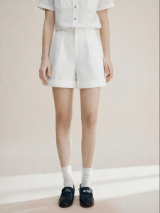 FAMANXUAN | White French Style Long Staple Cotton Hemmed Shorts
