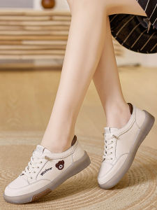 Leather Slip-On Sports Shoes Womens Spring New Style Cow Tendon Bottom Soft Bottom Casual Board Shoes round Toe Low Heel