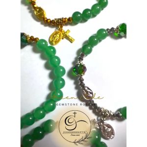 [Mycharmedgifts] Green Jade Semi Precious Gemstone Rosary Bracelet