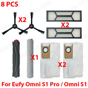 For ( Eufy Omni S1 Pro / Omni S1 ) Spare Parts Main Roller Side Brush Mop Cloth HEPA Filter Dust Bag Replacement Accessories