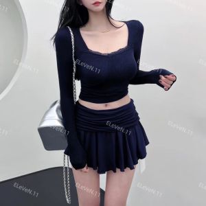 กระโปรงสั้นเอวสูงทรงเอผ้าจีบเซ็กซี่สำหรับผู้หญิง ฤดูร้อน 2025 สไตล์ใหม่ Pure Desire กระโปรงสั้นทรงเอเข้ารูป