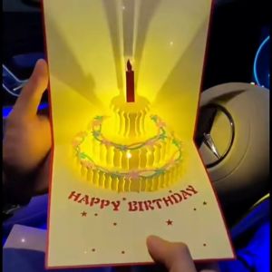 Kartu Ucapan Pop Up Kue Ulang tahun 3D Dengan Lampu Musik