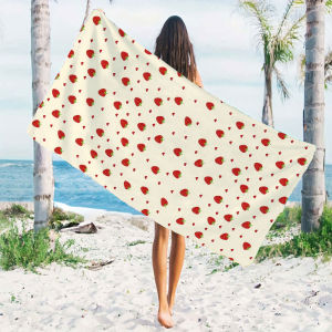 Cream Strawberry Hearts Quick Drying Microfiber Beach Towel Lightweight for Swimming Camping Yoga - Bath Towel