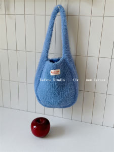 Plush Pouch Daily Walking ~ Soft Glutinous Small Handbag Female K-style Easiest for Match Pure Color Knit Handbag Wrist Bag