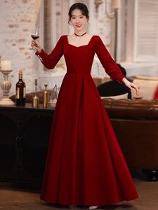 Elegant Wedding Dress Womens Slimming Long Sleeve Zipper Style A-Line Skirt for Engagement Party Wedding Return Home