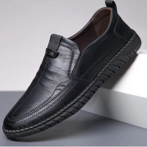 2025 Black Leather Shoes For Men Business Formal Slip On Shoes Casual Office School Shoes For Men Students