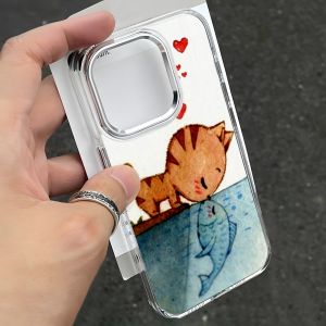 Cartoon Cat Kissing Fish Phone Case For Samsung S26 Ultra S25 Ultra S24 FE S22 Ultra A56 A36 A57 A07 Camera Protection TPU Cover