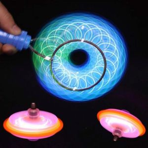 LED Magnetic Orbit Gyroscope Toy for Kids - Hand Cranked Magic Spinning Top with Rail Luminous Flashing Lights Gift