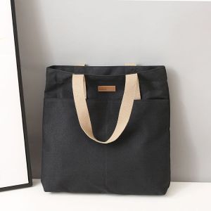 Large Capacity Canvas Tote Bag Korean Style Student Bag for Class Book Handbag Commuting Simple Design Double Strap Shoulder Bag