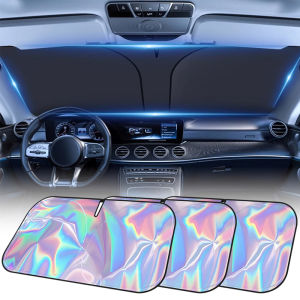 ที่บังแดดแบบเลเซอร์ที่คลุมกันแดดหน้าต่างด้านหน้ารถกระจกบังลมที่บังแดดหน้ารถยนต์พับได้อุปกรณ์ตกแต่งม่านป้องกันรังสียูวีอัตโนมัติ