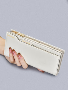 Williampolo Genuine Leather Wallet Long Style for Women Simple Design Driver License Card Holder Handbag Coin Purse Silver