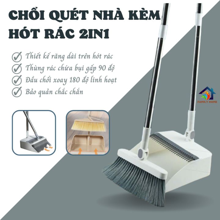 Chổi Quét Nhà Kèm Hót Rác Xoay 180 Độ Lọc Lông Tóc Gấp Gọn Cán Dài Tiện ...