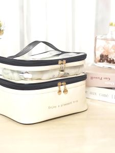 Túi trang điểm hai tầng dung lượng lớn túi xách túi đựng đồ vệ sinh cá nhân du lịch cầm tay không thấm nước trong suốt-Newstart