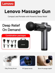 Lenovo Mini Fascial Massage Gun Vibration Massage Deep Muscle Relaxation 99 Speeds 8 Massage Heads LCD Screen