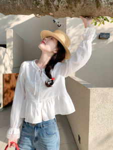 Unique Lace-spliced White Long-sleeve Blouse