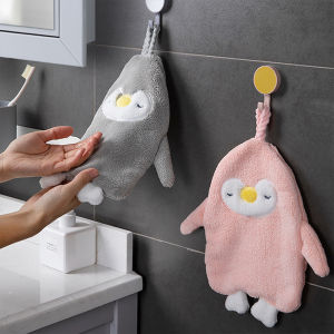 Cartoon Penguin Microfiber Hand Towel Absorbent Soft Coral Fleece Bath Towels Kitchen Home Quick Dry Cleaning Wipe Dishcloths